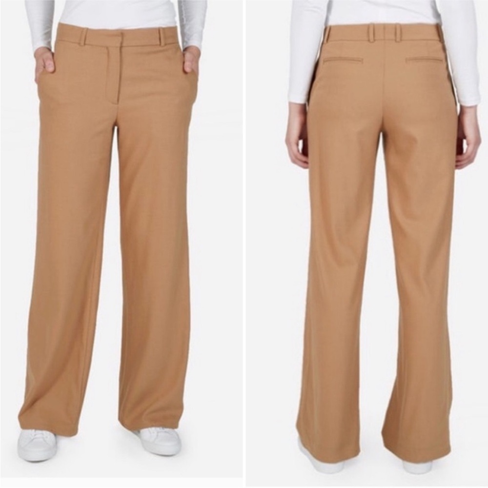 Everlane Premium Wool Full Leg Pant in a camel color